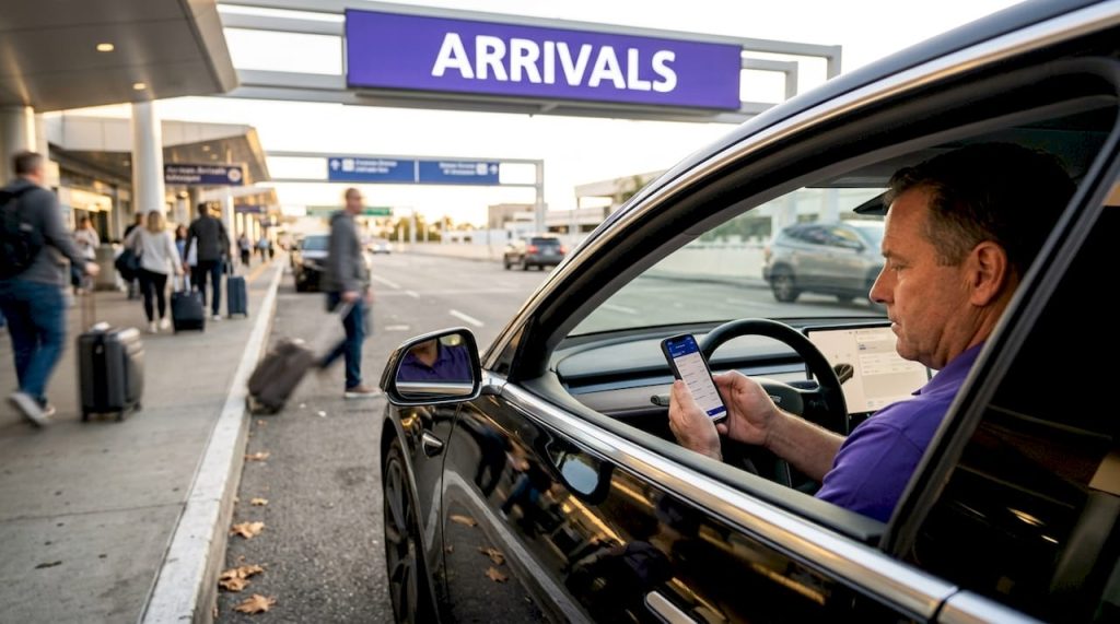 Private car driver waiting at LAX arrivals curb